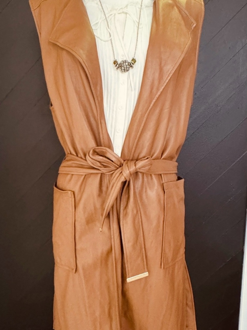 Marc New York Brown Sleeveless Leather Trench Vest - Picture 9 of 9